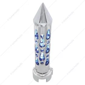 Brooklyn Style Spike Gearshift Knob With Blue Led 13/15/18 Speed Adapter- Chrome