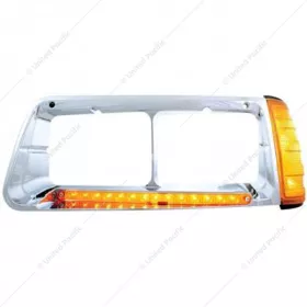 Left-14 Led Headlight Bezel With Turn Signal For 1989-2009 Freightliner Fld