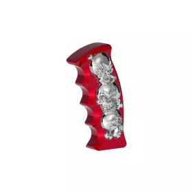 Thread-On Skulls Pistol Grip Gearshift Knob - Candy Red with Chrome Skulls