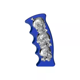 Thread-On Skulls Pistol Grip Gearshift Knob - Indigo Blue With Chrome Skulls
